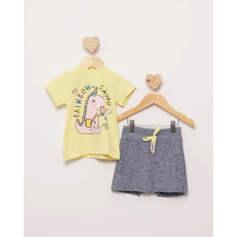 Conjunto Bebê Texturizado Dinossauro Unicórnio Amarelo Claro 3