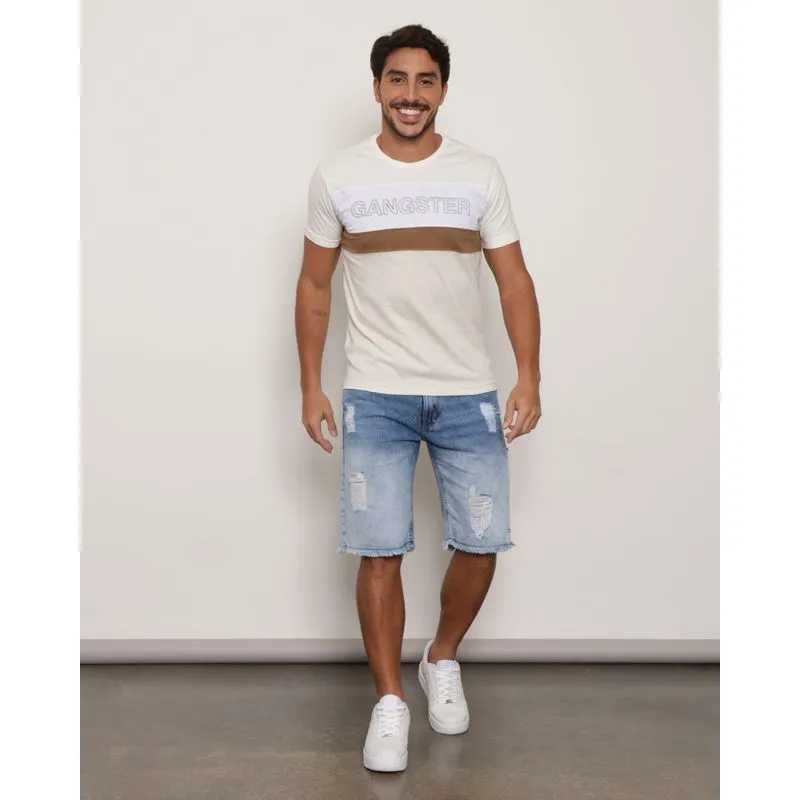 Bermuda Jeans Masculina Destroyed Azul 36
