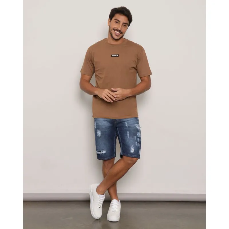 Bermuda Jeans Masculina Destroyed Azul 40