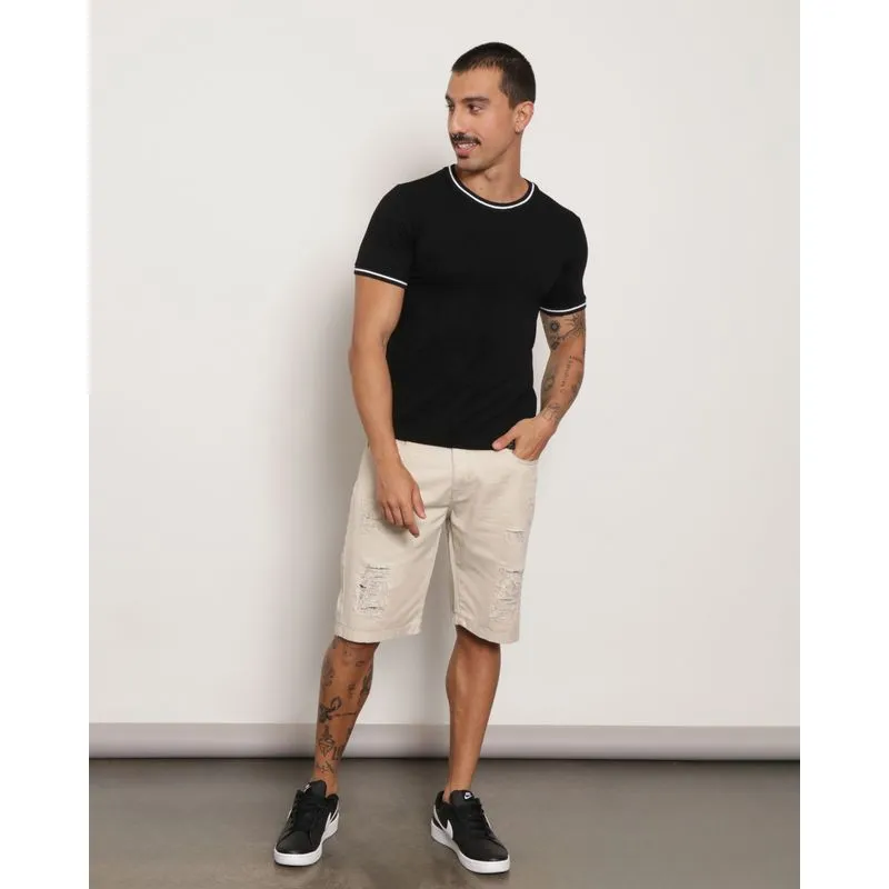Bermuda Masculina Sarja Destroyed Bege 48