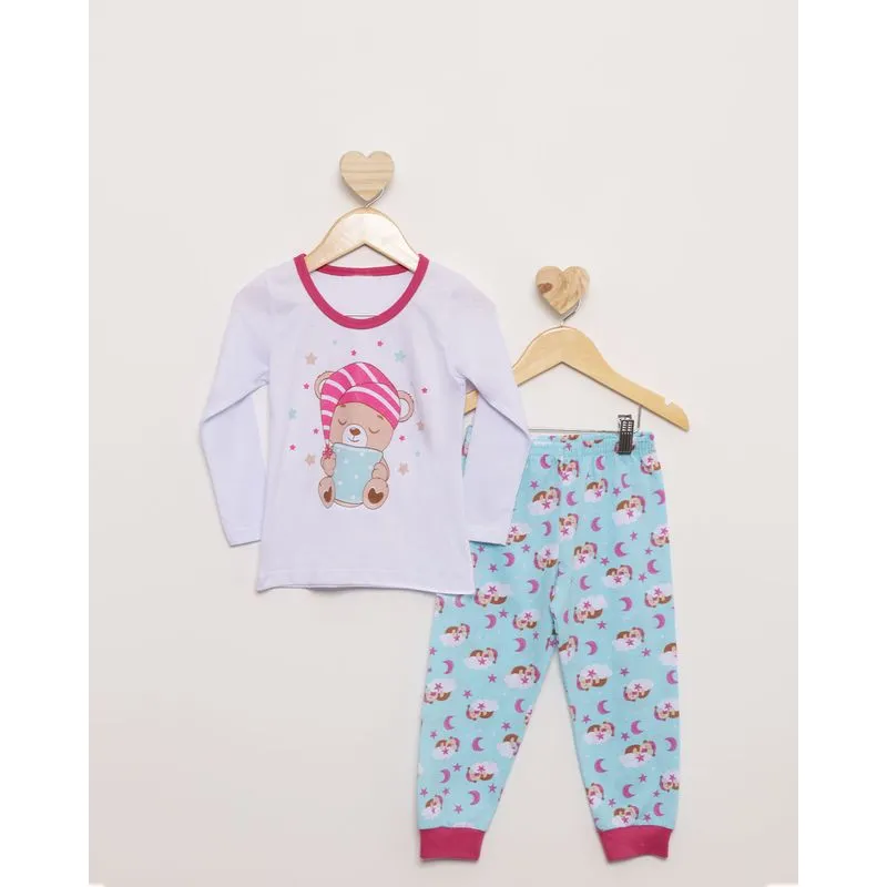 Pijama Bebê Manga Longa Estampa Ursinho Branco 2