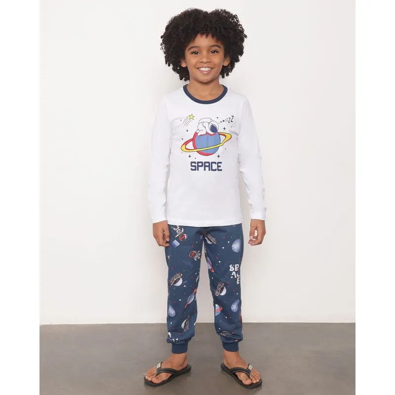 Pijama Infantil Longo Estampa Espacial Azul 6