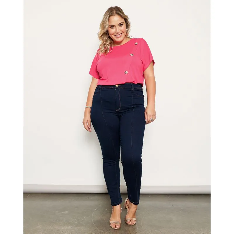 Calça Jeans Plus Size Feminina Skinny Azul Escuro 50