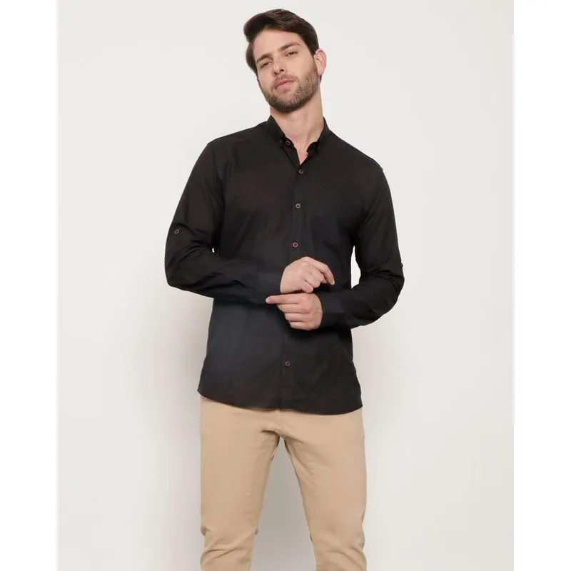 Camisa Masculina Social Manga Longa Flame Preta 1