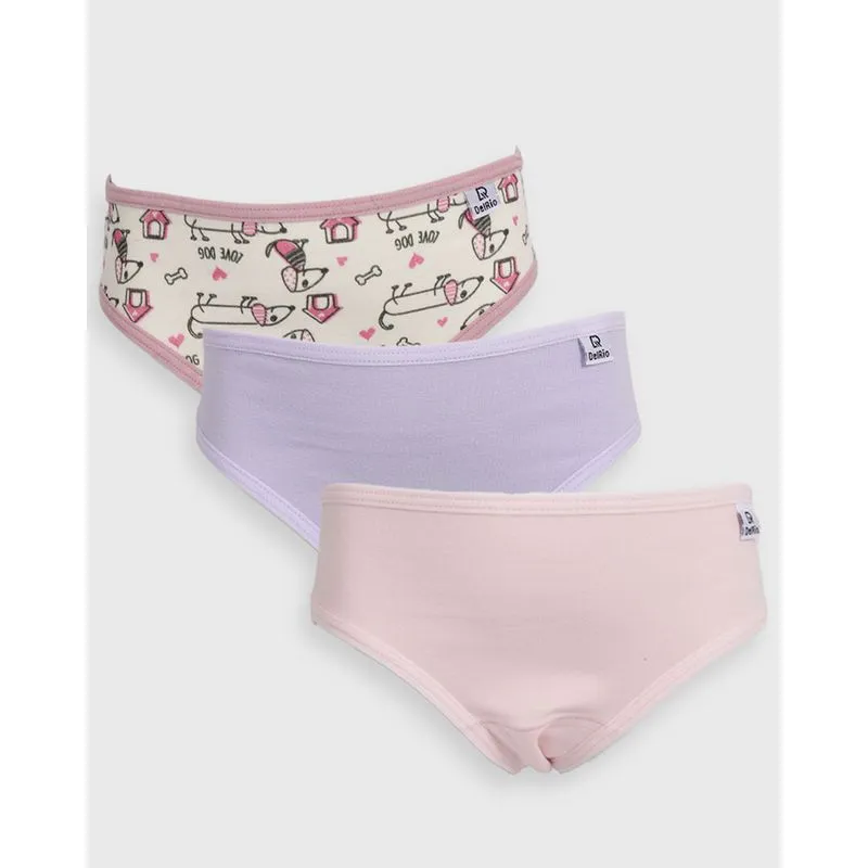 Kit 3 Calcinhas Biquíni Infantil Del Rio Estampa Off White Rosa Lilás G