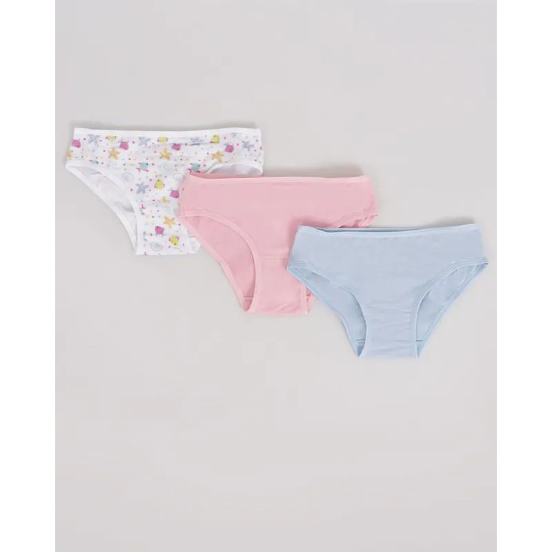 Kit 3 Calcinhas Infantil DelRio Biquíni Estampa Doces Branca Rosa Azul P