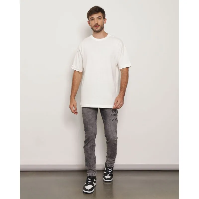 Calça Jeans Masculina Skinny Lettering Estonada Preta 48