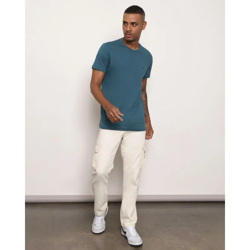 Calça Masculina Vizzy Sarja Reta Bolso Cargo Off White 36
