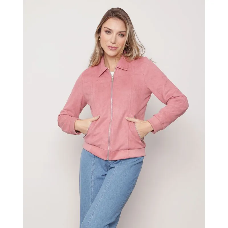 Jaqueta Feminina Suede Rosa GG