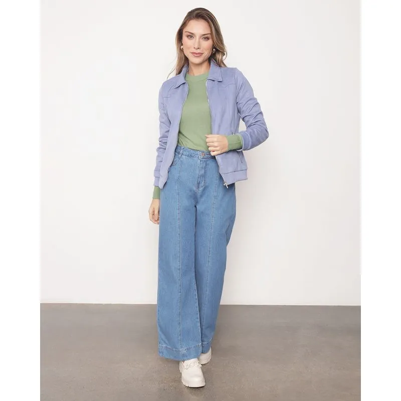 Jaqueta Feminina Suede Azul Claro P