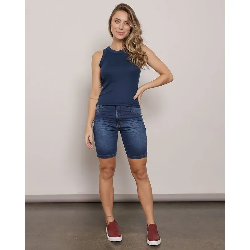 Bermuda Jeans Feminina Ciclista Azul 38