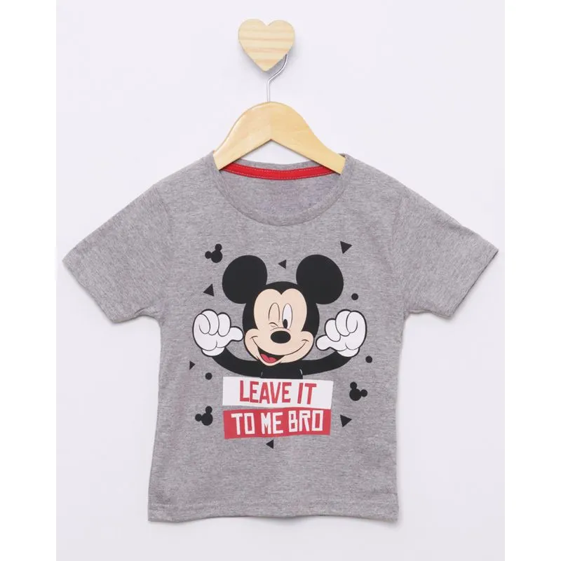 Camiseta Bebê Manga Curta Disney Estampa Mickey Cinza 1