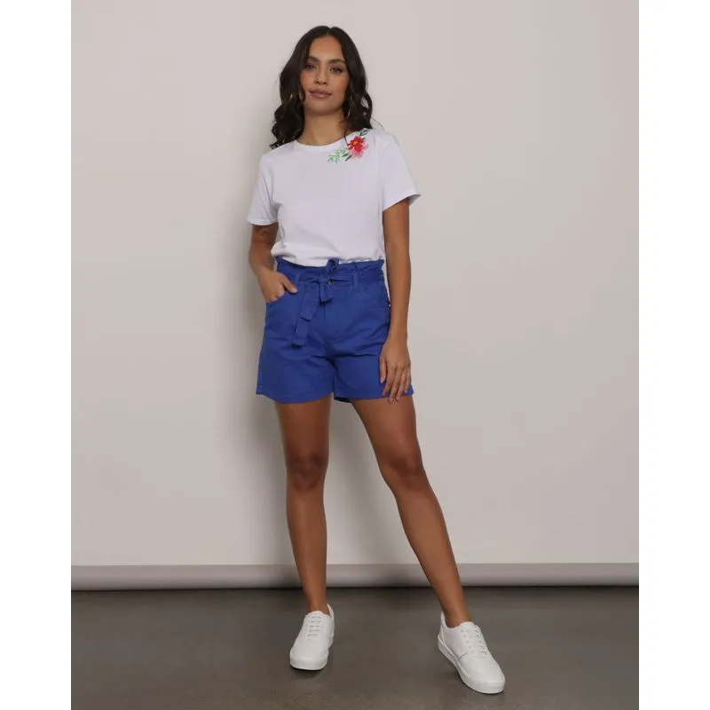 Short Feminino Sarja Clochard Com Cinto Azul 40