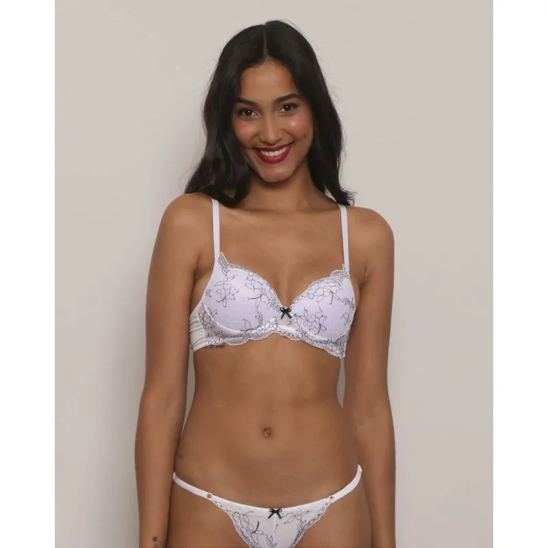 Sutiã Feminino Base Bojo Renda Bicolor Branco 44