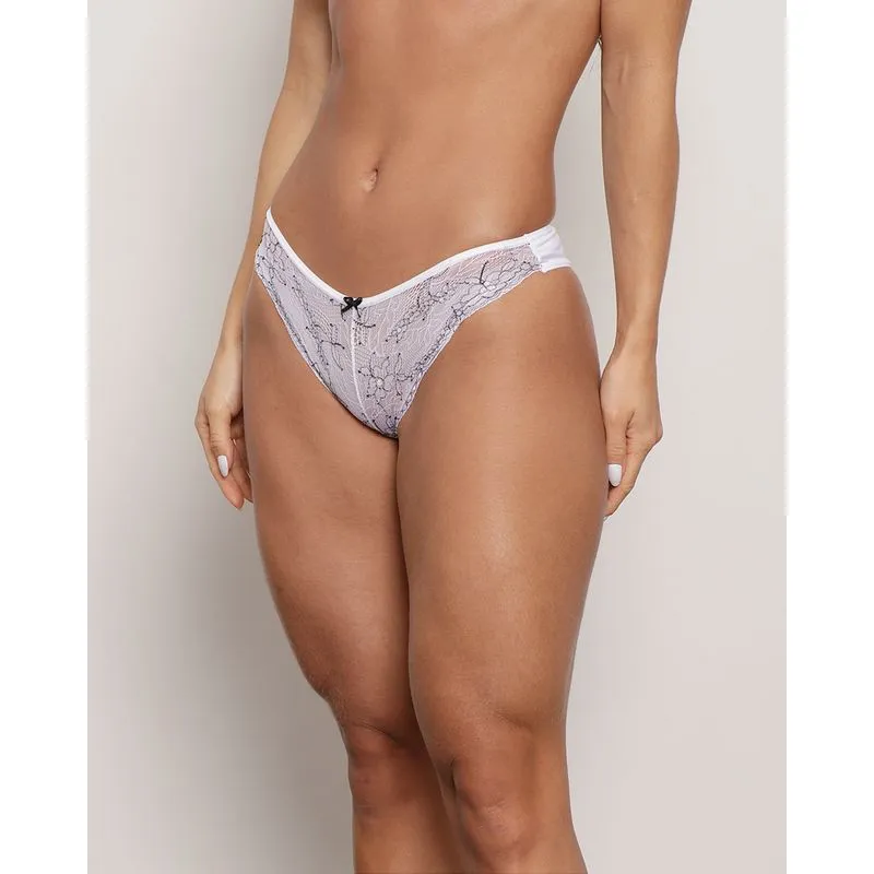Calcinha Feminina Biquíni Renda Bicolor Branca P