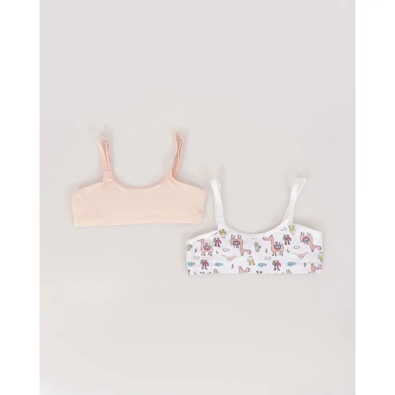 Kit 2 Sutiãs DelRio Juvenil sem Bojo Estampa Lhama Amarelo Claro Rosa M