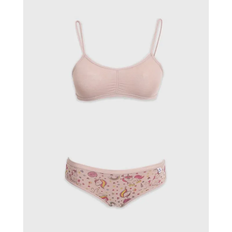 Conjunto Lingerie Juvenil DelRio Sem Bojo Estampa Unicórnio Bege M