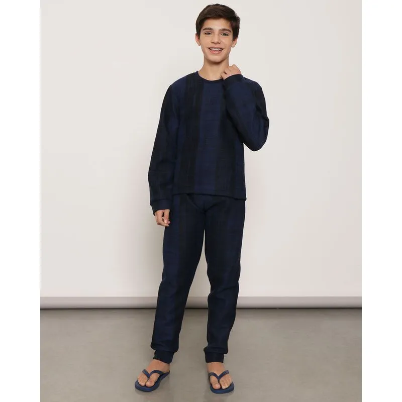Pijama Juvenil Longo Estampa Riscada Soft Azul 16