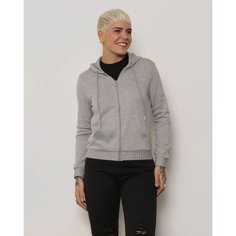 Jaqueta Moletom Berry & Co. Feminina com Zíper Cinza G