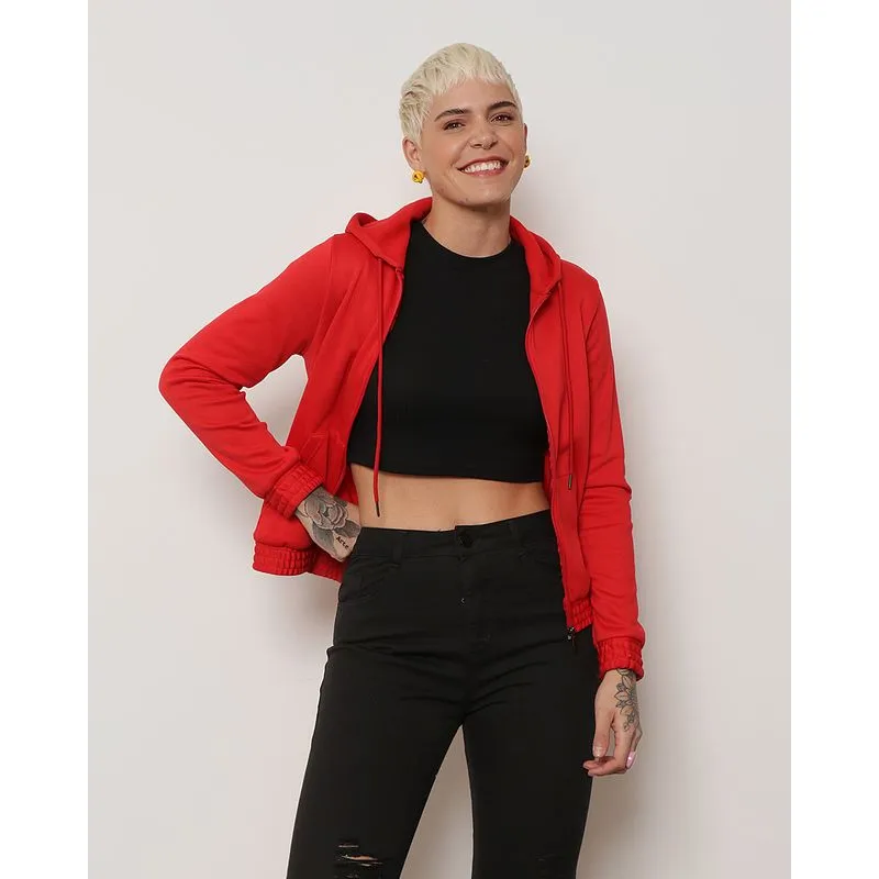 Jaqueta Moletom Feminina Berry & Co. com Zíper Vermelho GG