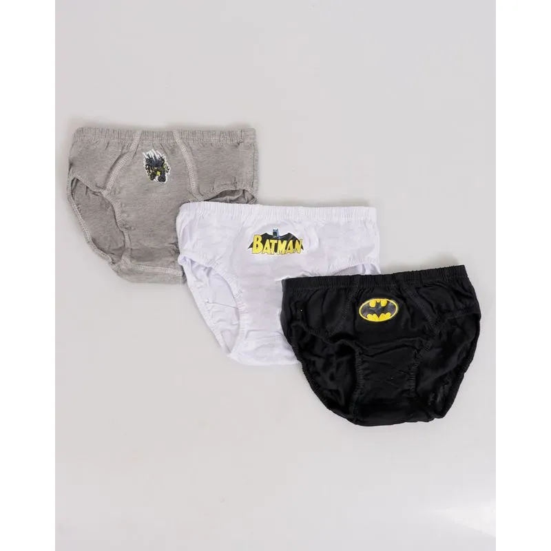 Kit 3 Cuecas Infantil Slip Batman DC Cinza Branca Preta 10