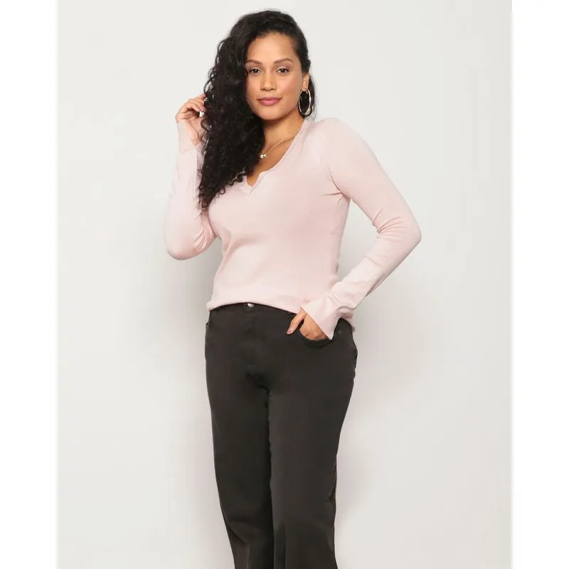 Suéter Feminino Tricô Decote V Rosa P