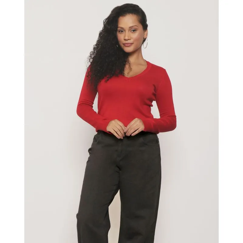 Suéter Feminino Tricô Decote V Vermelho P