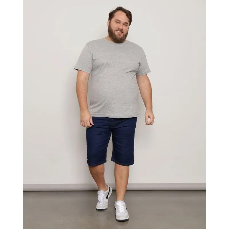 Bermuda Jeans Plus Size Masculino Reta Azul Escuro 48