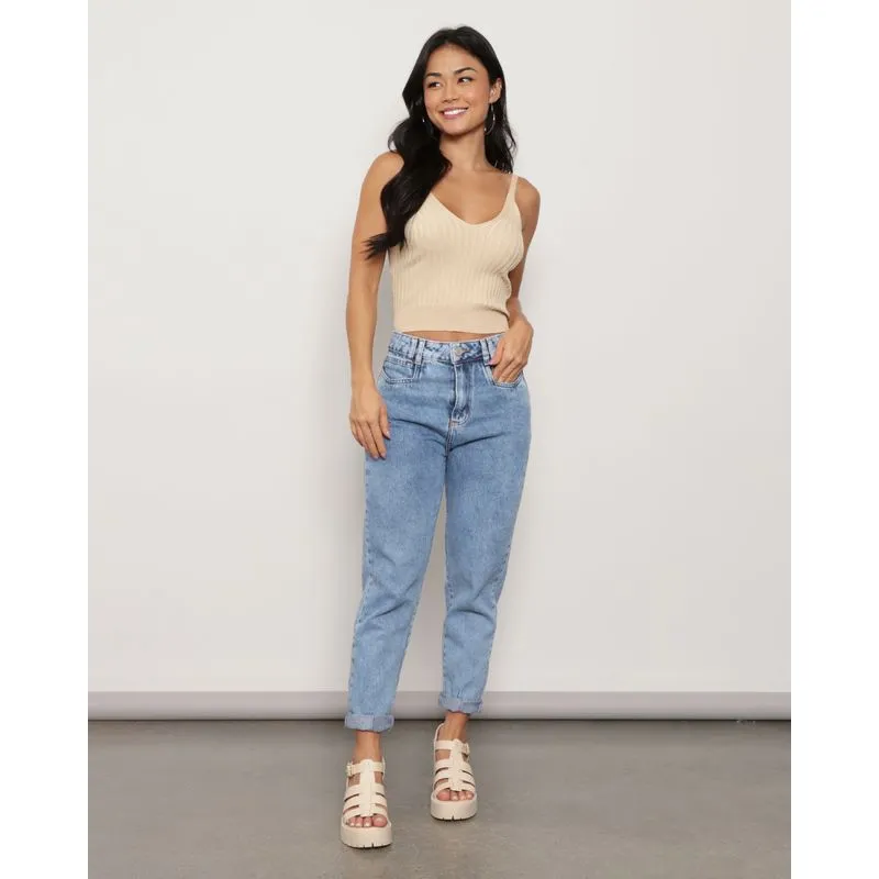 Calça Feminina Sawary Jeans Mom Azul 44