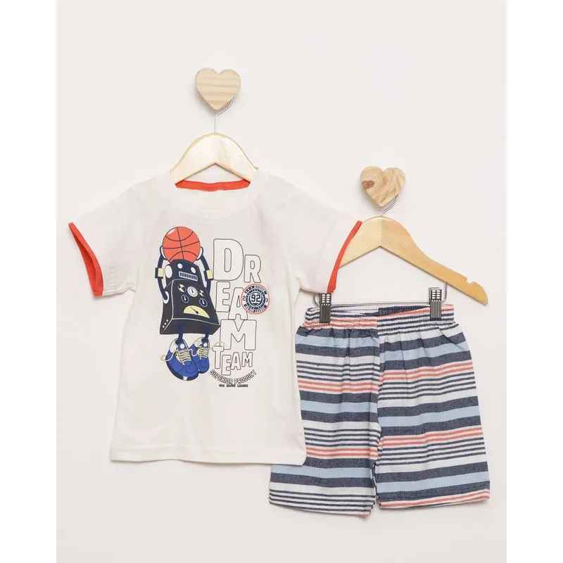 Conjunto Bebê Camiseta Manga Curta e Bermuda Estampa Dream Team Off White 1