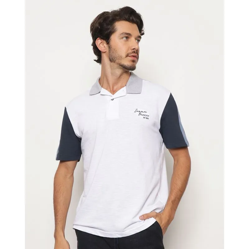 Polo Masculina Manga Curta Recortes Branca G
