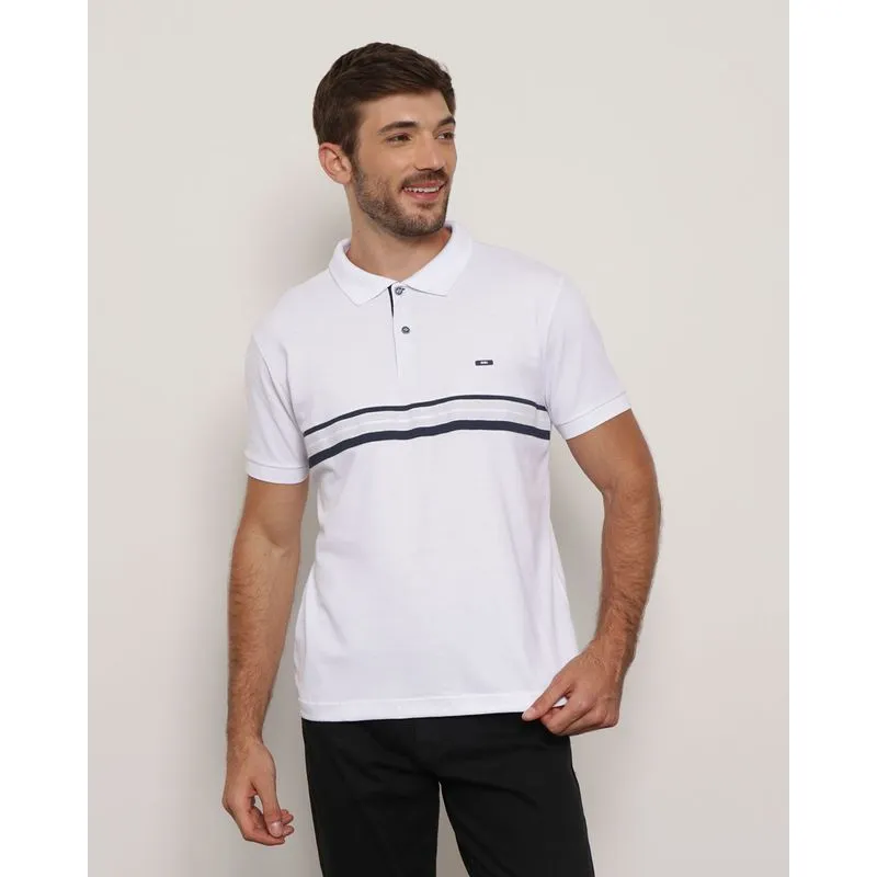 Polo Masculina Manga Curta Piquet Recorte Branco G