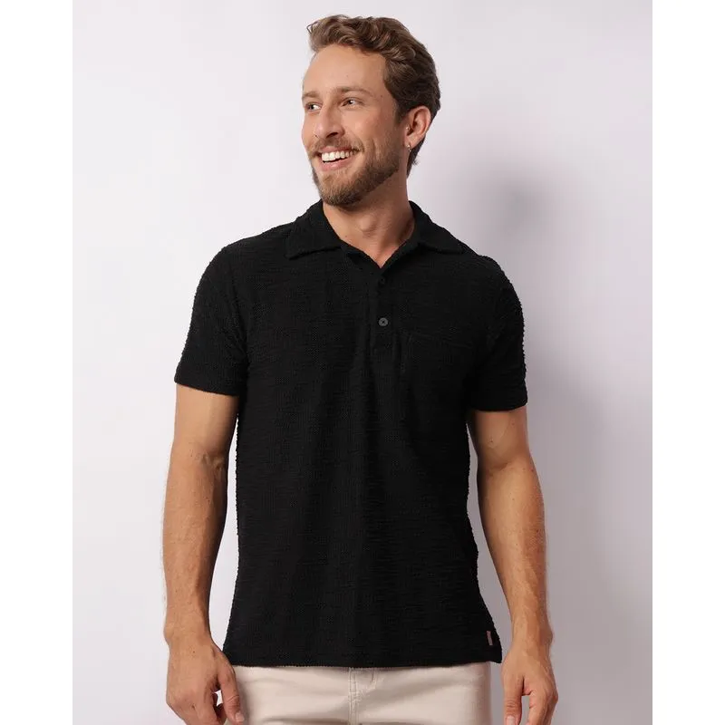 Polo Masculina Texturizada Manga Curta Preta M