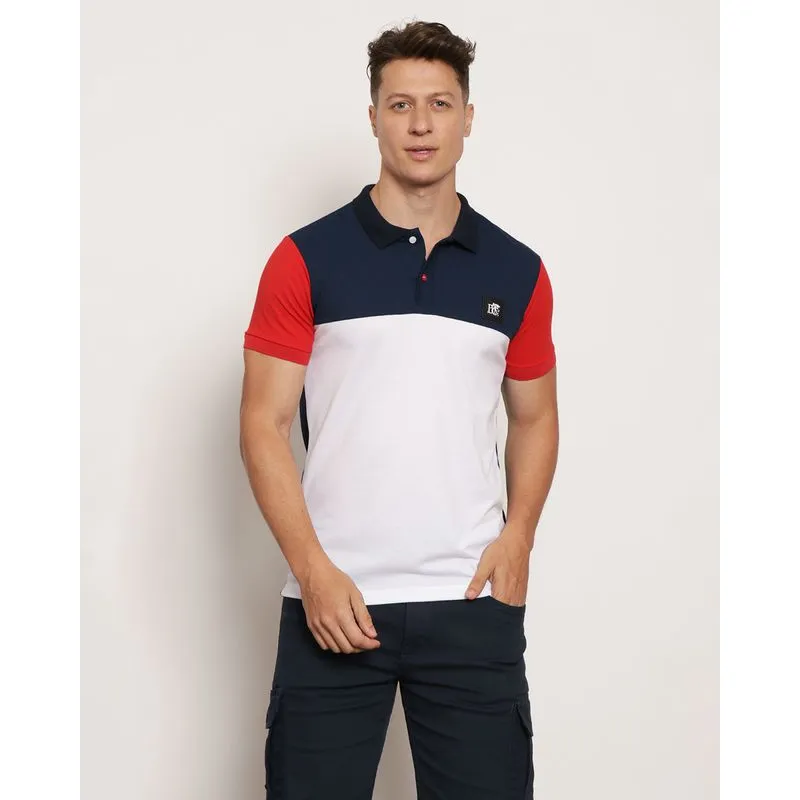 Polo Masculina Manga Curta Piquet Recortes Marinho GG