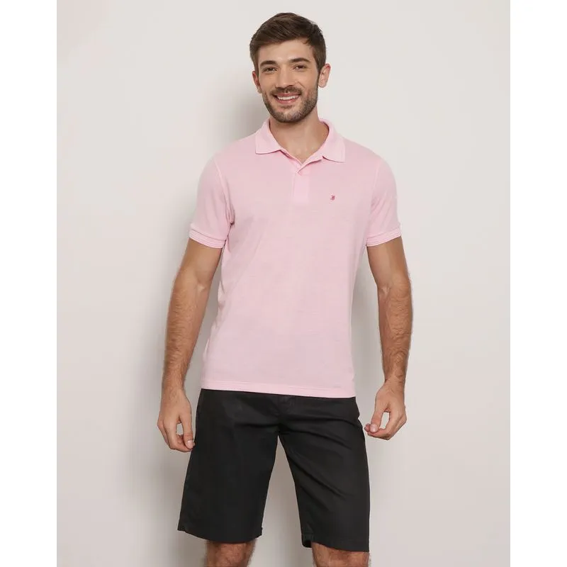 Polo Masculina Piquet Manga Curta Rosa Claro GG