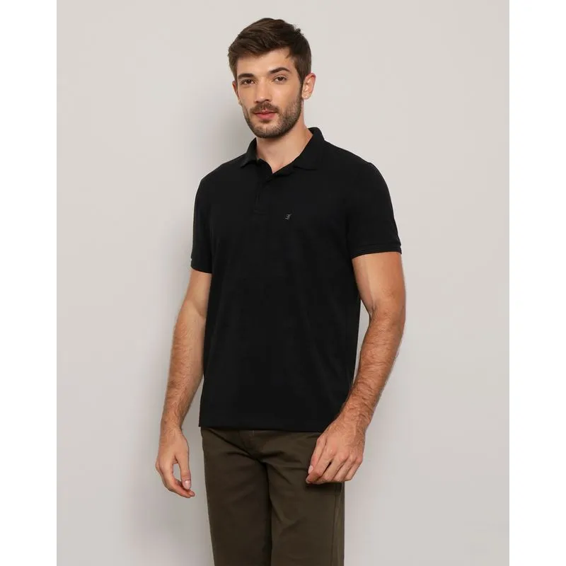Polo Masculina Manga Curta Botões Preta M