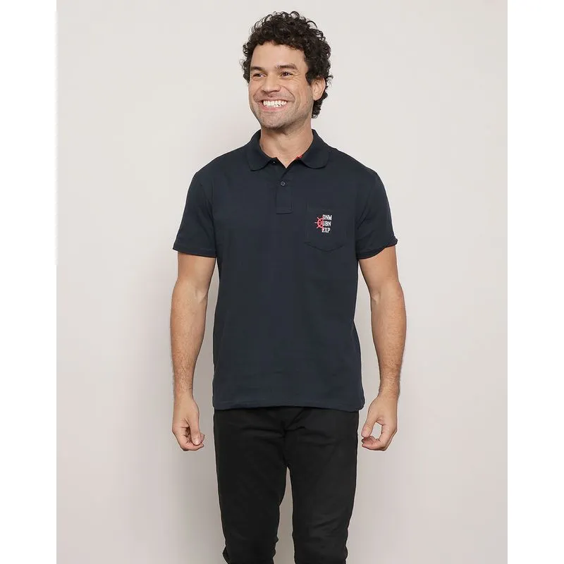 Polo Masculina Manga Curta Bolso Com Estampa Marinho M