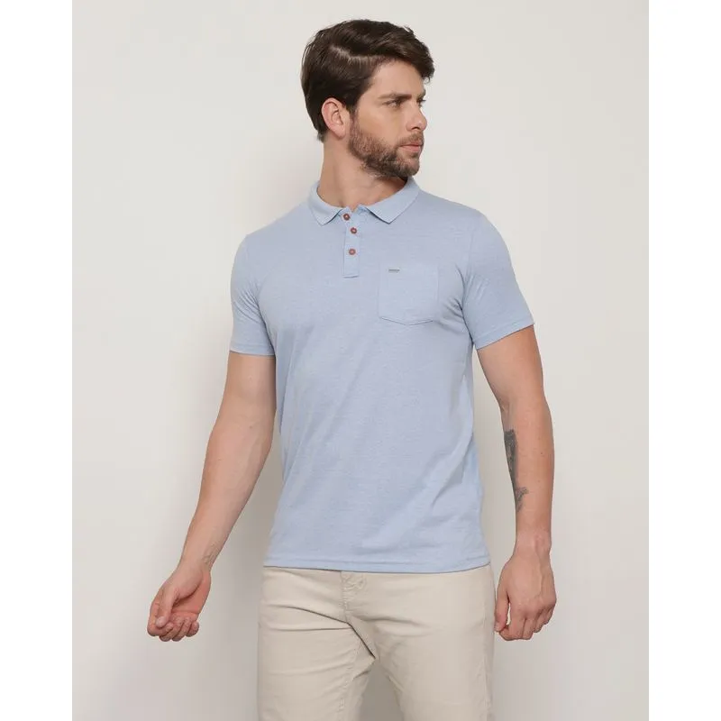Polo Masculina Manga Curta Com Bolso Mescla Azul Claro M