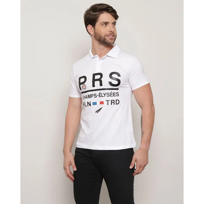 Polo Masculina Manga Curta Estampa Branca GG