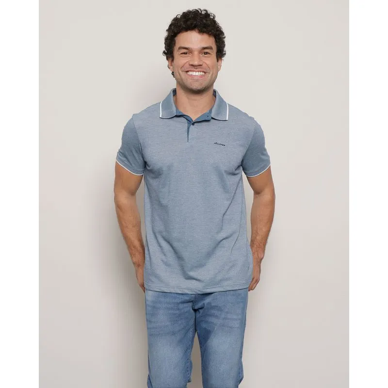 Polo Masculina Manga Curta Gola de Botões Azul G
