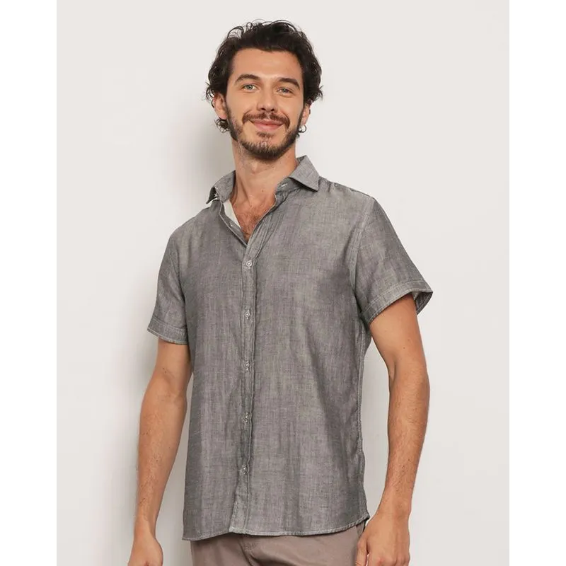 Camisa Masculina Manga Curta Rustica Cinza P