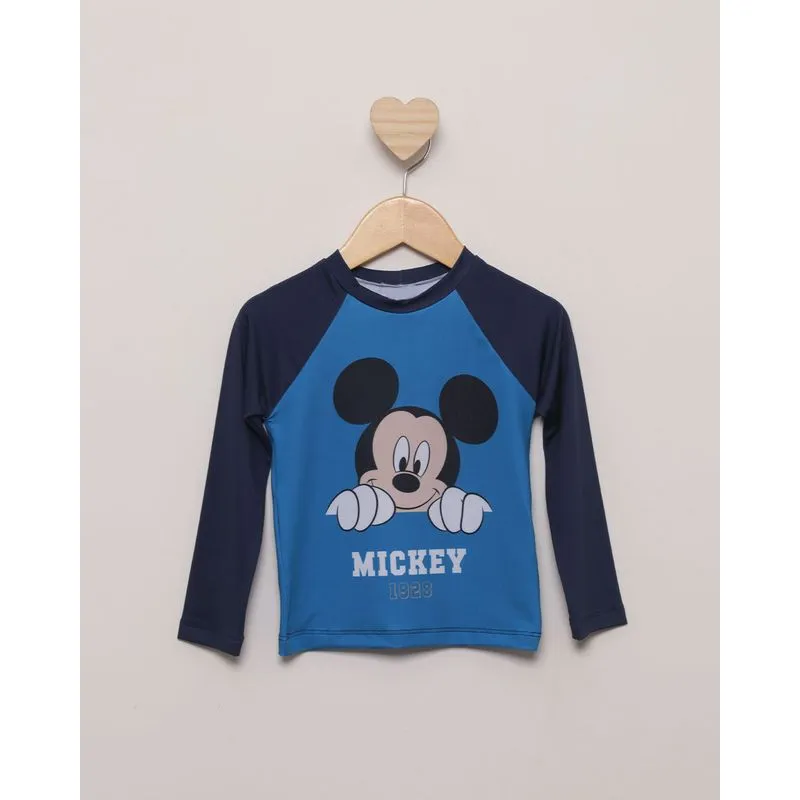 Blusa Bebê Manga Longa Proteção UV Disney Mickey Azul 1