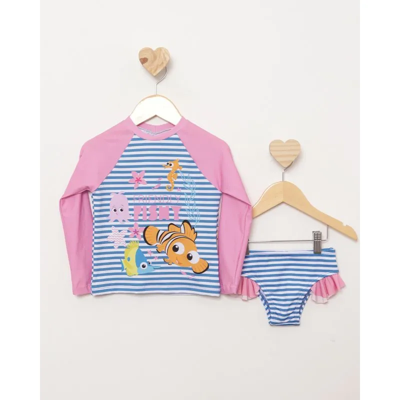 Conjunto Infantil Praia Manga Longa Disney Nemo Rosa 3