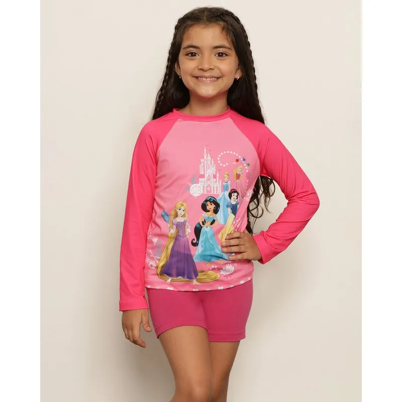 Blusa Infantil Manga Longa Disney As Princesas Com Proteção UV+50 Rosa 8