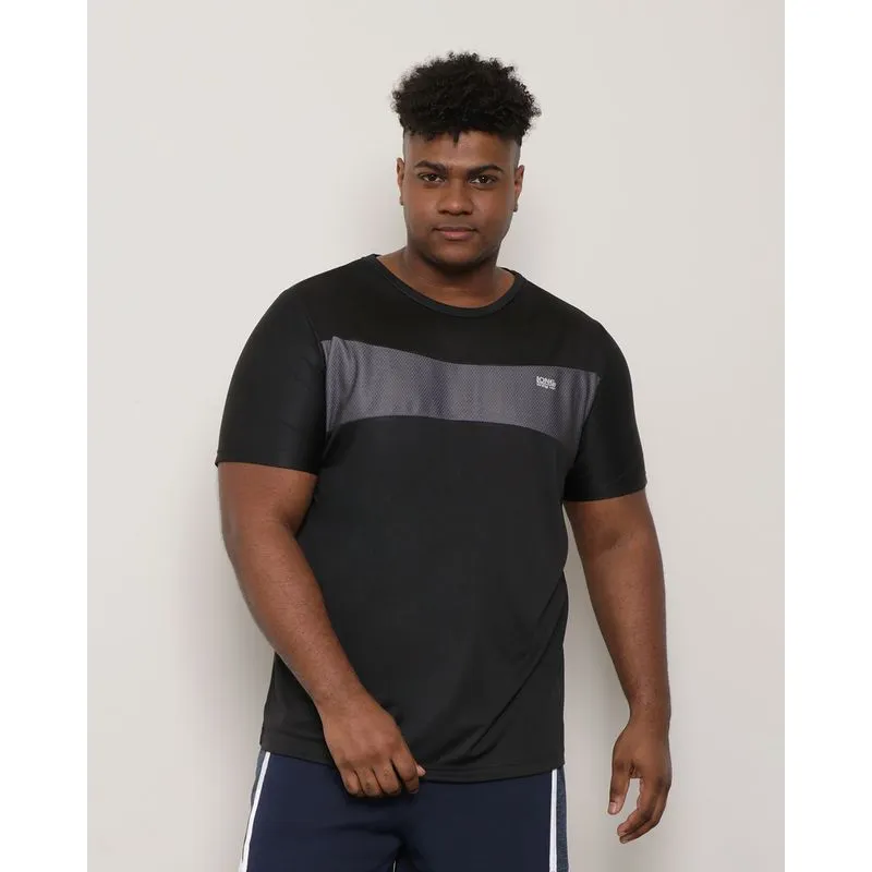 Camiseta Plus Size Masculina Esportiva Recorte Preta G3