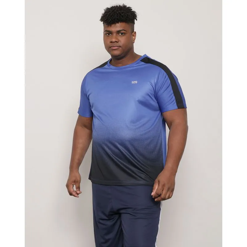 Camiseta Plus Size Masculina Esportiva Manga Curta Estampada Degradê Azul G3