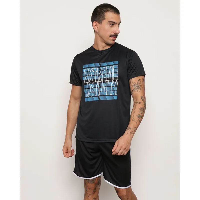 Camiseta Masculina Manga Curta Esportiva Estampa Extreme Activity Preta GG