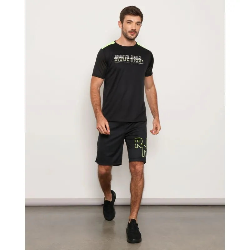 Bermuda Masculina Esportiva Recorte e Estampa Neon Preta G