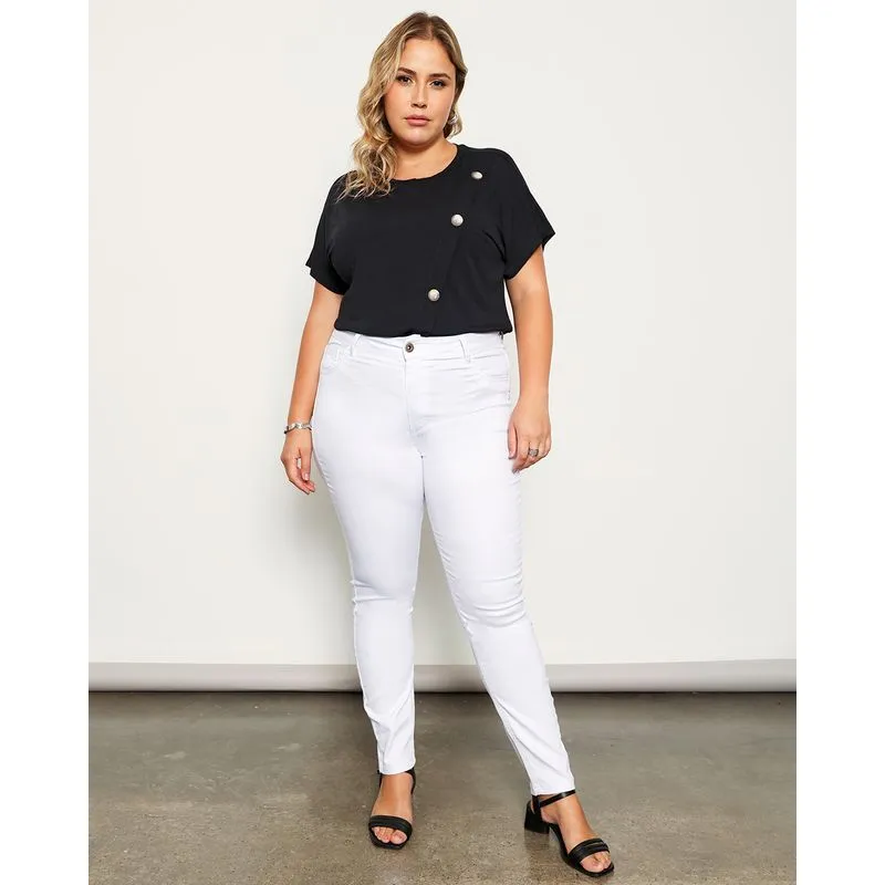 Calça Plus Size Feminina Sarja Skinny Branca 46