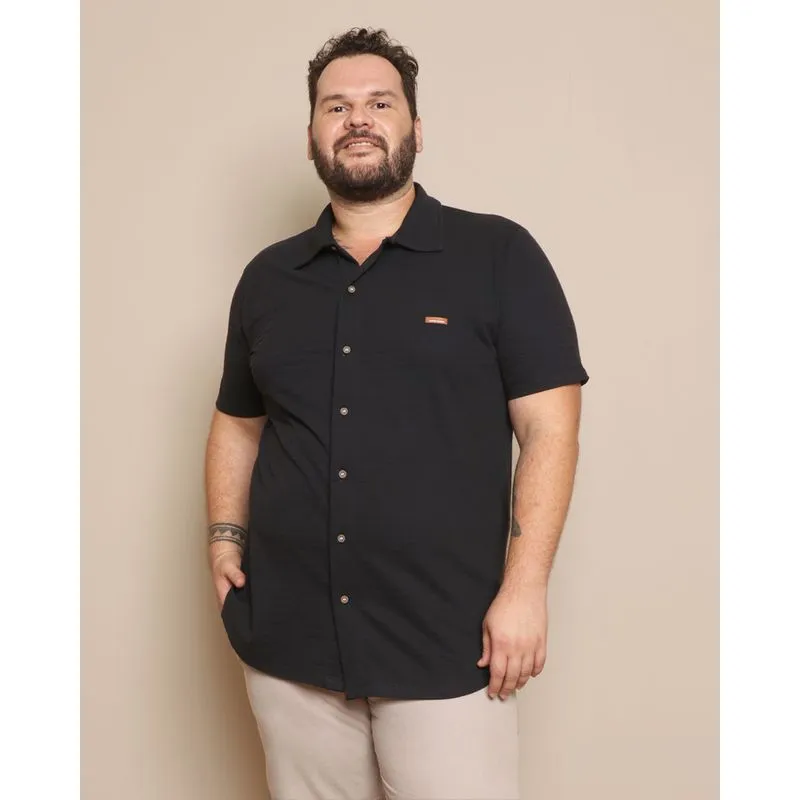 Camisa Plus Size Masculina Listrada Texturizada Preta G2